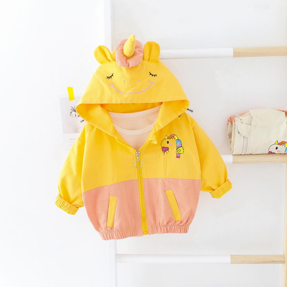 

Spring Autumn Unicorn Hooded Girls Coat Baby Boys Trench Jacket Fashion hooded zip-up Coat For Boy Girl Coat Patchwork Top, Beige