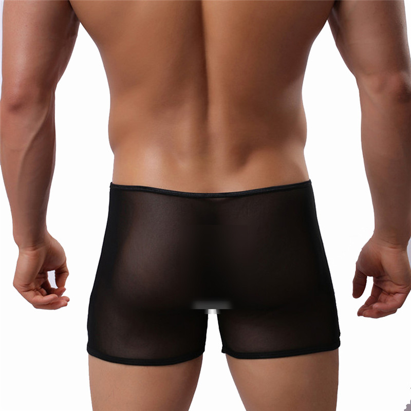 

2020 New Mens Sexy Underwear Breathable Mesh Boxer Briefs See Through Hollow Lingerie, Black