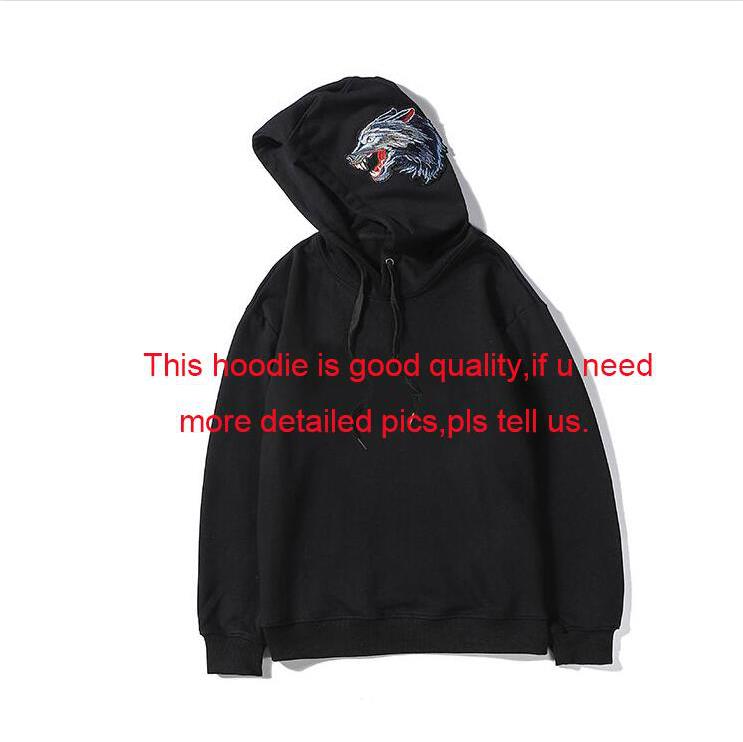 

Italy Mens Designer Hoodies With Letters & wolf casual Sweatshirt Wolf Pattern Pullovers clothing, Black