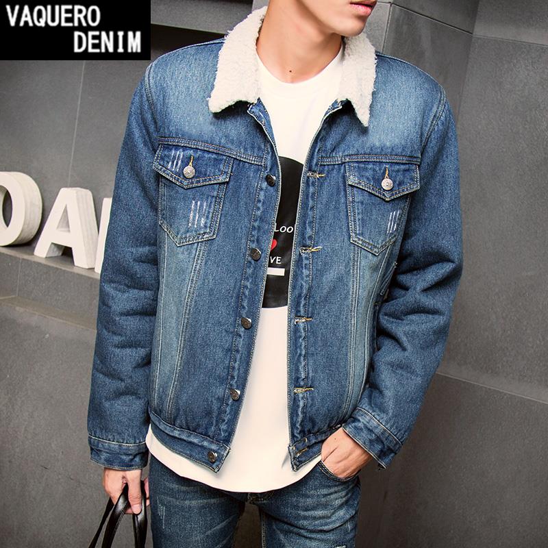 

2020 New Arrival Winter Autumn Men Jean Jacket Thickening Warm Denim Jacket Men's Jean Coat Keep Warm Slim Fit, Light blue
