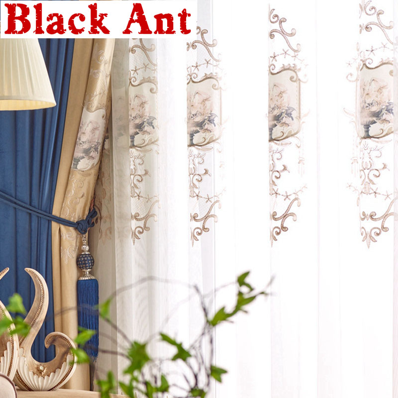 

Luxury Patch Flower Embroidered Voile Curtains for Living room Bedroom Chinese Classic Window Screen Sheer Tulle Panel X779F
