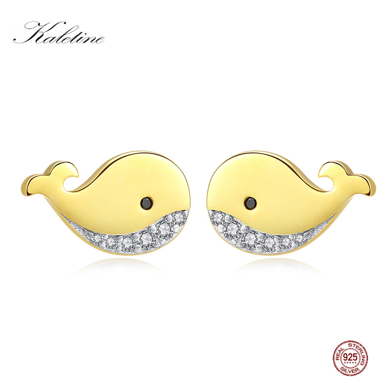 

Kaletine Original 925 Sterling Silver Stud Earrings For Women Cute Whale Korean Yellow Gold Earrings Fashion Jewelry Girl Gift