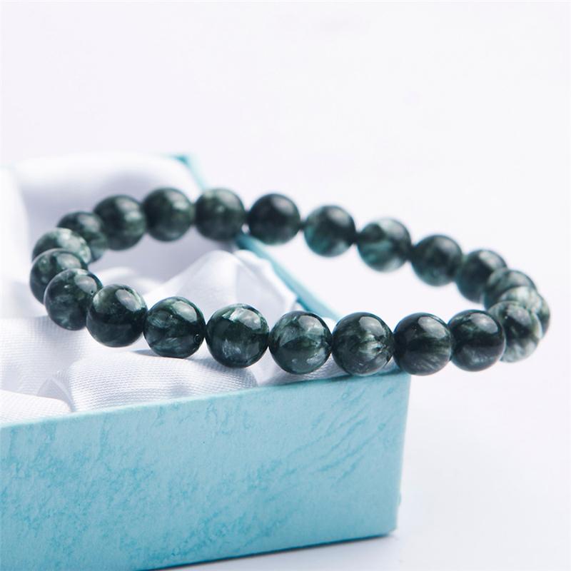 

9mm Green Genuine Natural Seraphinite Gems Stone Crystal Stretch Round Bead Bracelets For Women