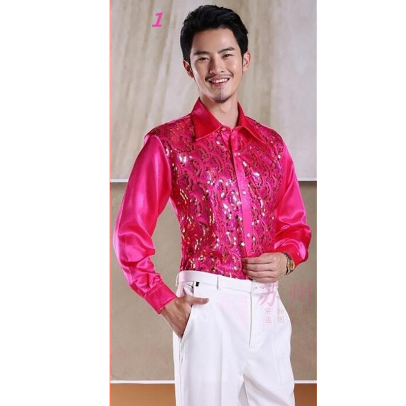 

Men' costumes shirt dress shirt Shiny sequins Men Wedding Groom Shirts banquet party gown Many Color available, Photo color