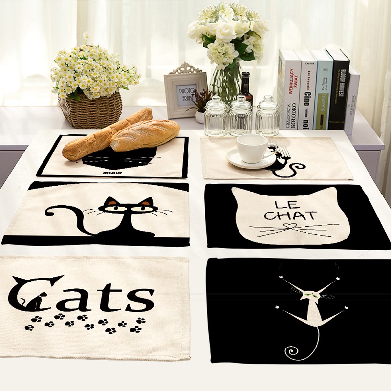

Table Napkin 4PCS/LOT 42X32CM Cute Cartoon Cat Print Napkins Dinner Dish Towel Coffee Animal Cloth Decor Western Mats