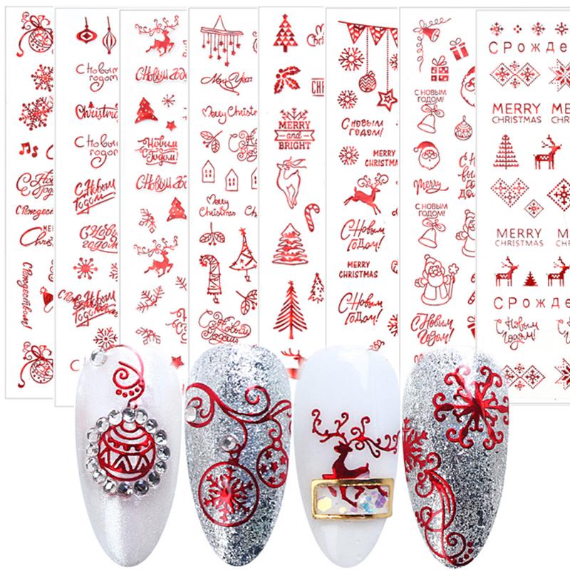 

Nail Art Stickers Transfers Xmas Merry Christmas Santa Claus Collection Decor Red Snow Balloon naklejki Nail Decals na paznokcie, Hc091