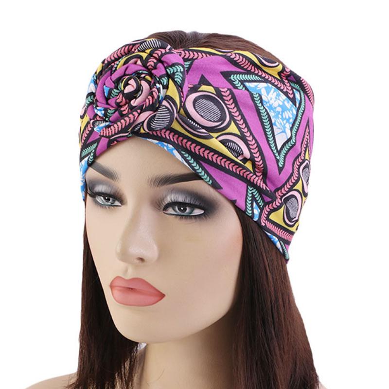 

African Print Stretch Cotton Headband Women Elastic Turban Ladies Bandanas