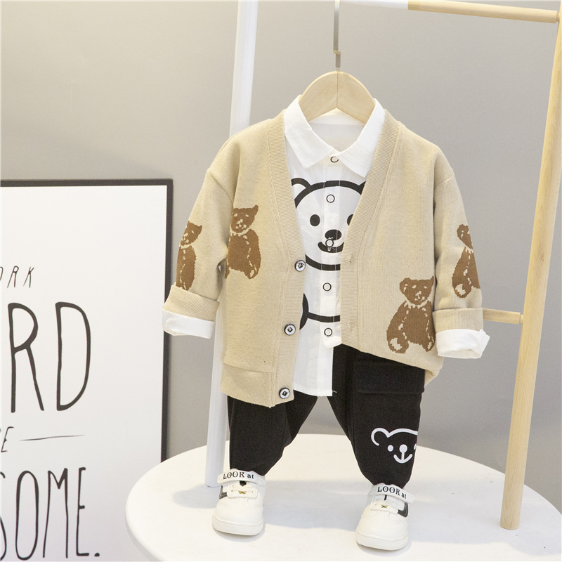 

Autumn Children Clothes Baby Boy Girl Casual Cartoon bear knitting coat Pants Toddler winter Clothing Kids Tracksuits 3Pcs/set, As picture