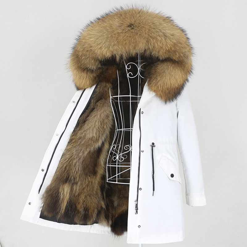 

2020 Long Parka Waterproof Fabric Real Fur Coat Winter Jacket Women Natural Raccoon Fur Collar Hood Removable Thick Warm New, Black rose red