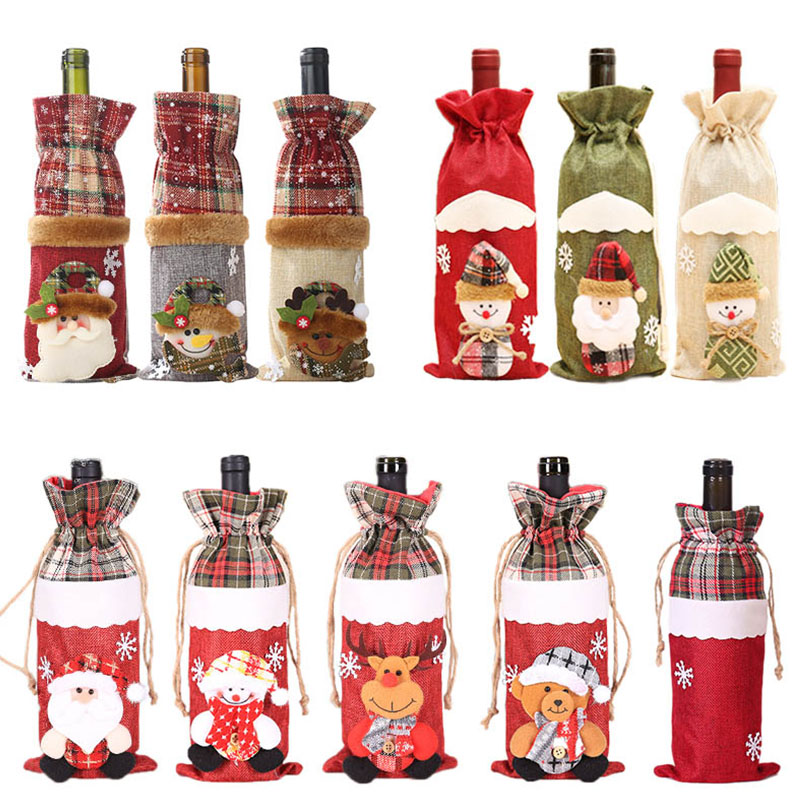 

Christmas Decorations for Home Santa Claus Wine Bottle Cover Snowman Stocking Holders Christmas Gift Navidad Decor New Year