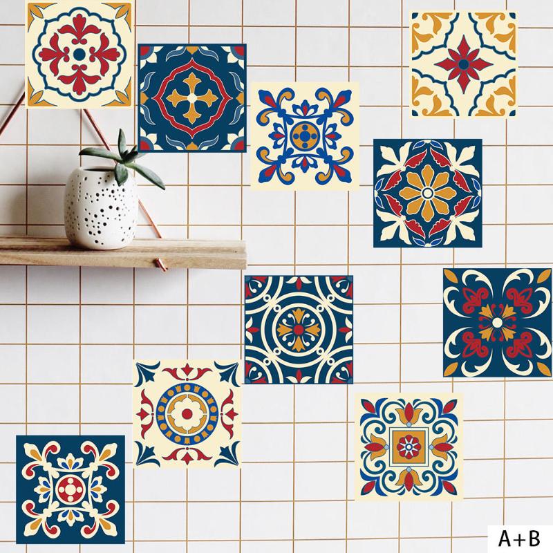 

Amazon European retro color blue tile sticker kitchen DIY splicing creative stickers cross-border waterproof moisture-proof wall, Colorful