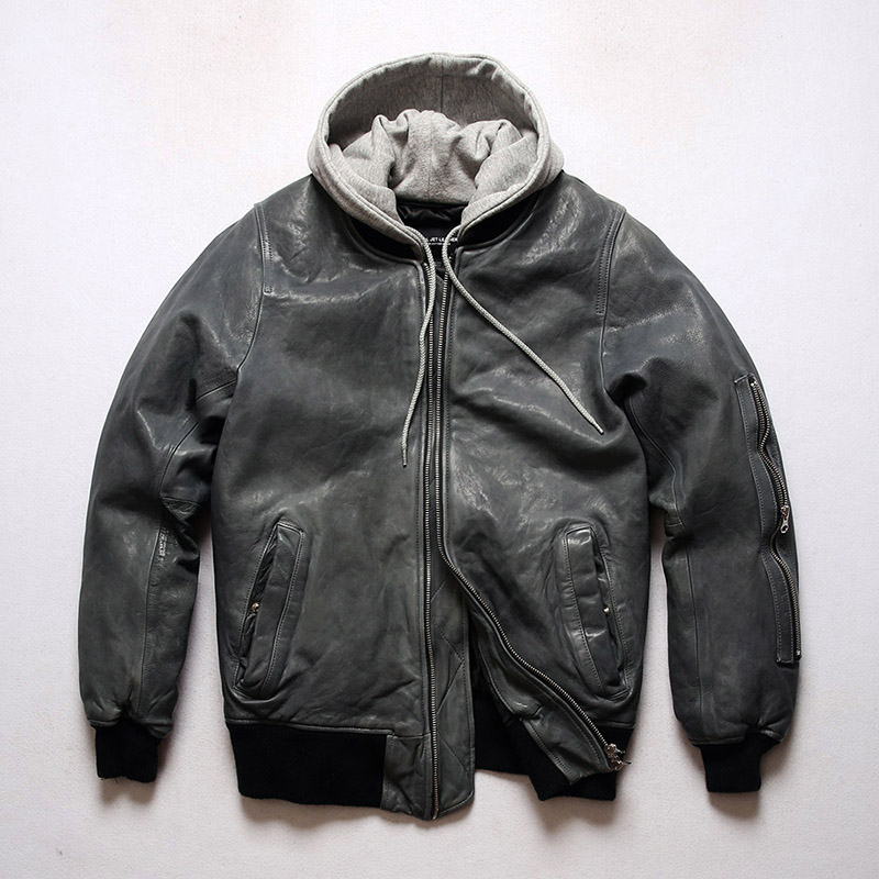 

Free shipping,mens slim genuine leather jacket.winter warm 300g duck down leather coat.quality tanning Sheepskin clothes.fashion, Brown