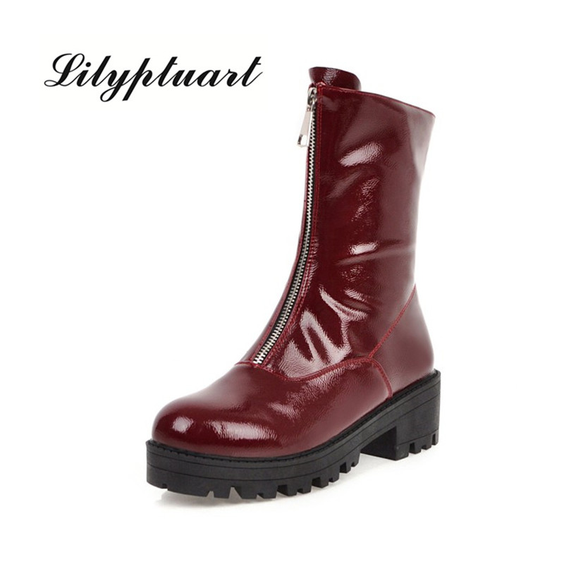 

2020 in the tube female thick-bottomed muffin motorcycle boots wine red single boots low with autumn and winter new trade, Black