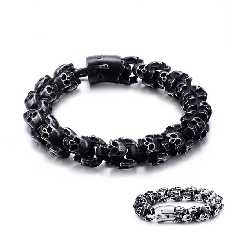 

Large Stainless Steel Shiny Skull Charm Bracelets Men's Bracelet Boy Punk Skeleton Fashion Jewelry Best Gift For Big Men