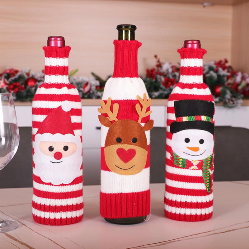 

30*10CM Christmas Wine bottle sets candy gift bags Beer Cover Cap Clothes Kitchen Decoration for New Year Home Party Accessories