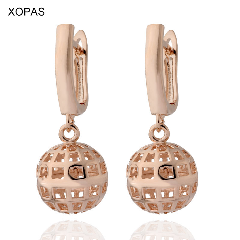 

XOPAS Classic design hollow ball 585 rose gold and copper ball Geometric earrings for women Anniversary Jewelry