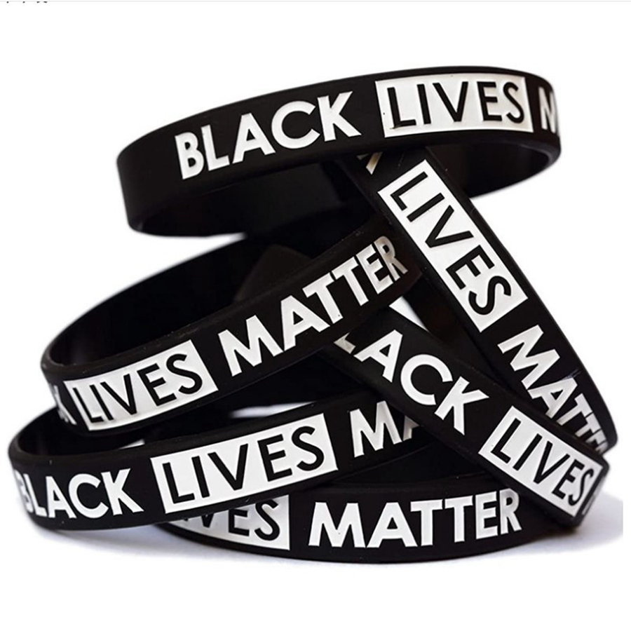 

Black Lives Matter Wristband Silicone Bracelet Women Men Unisex Rubber Bracelets Wristband Banglesps1461, Golden;silver