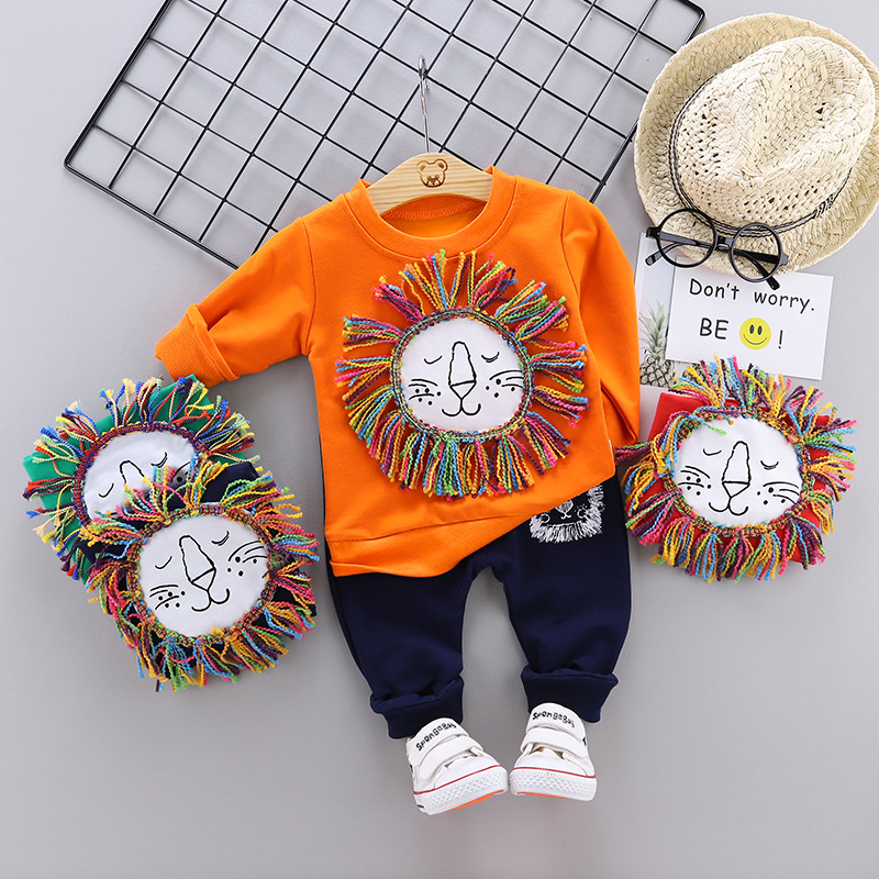 

Newborn Kids Clothes Baby Boys Costume Cartoon lion infantil Tracksuit Tops Pants 2PCS Children Boy spring Outfits girls Set, Dark blue