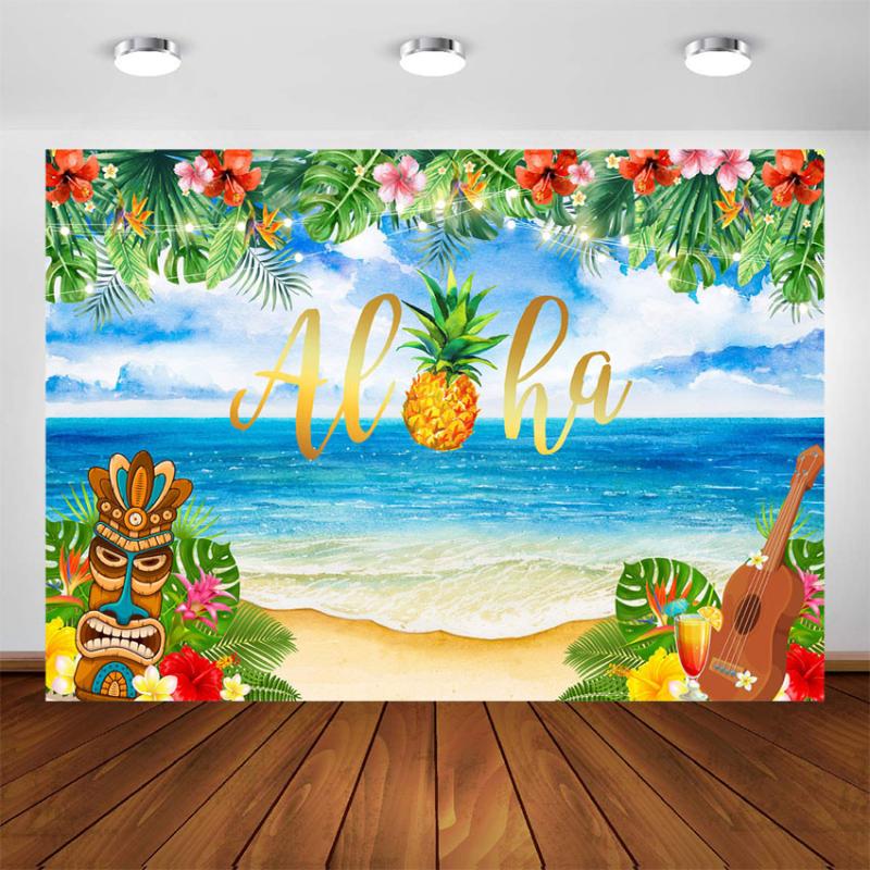 

Luau Party Backdrop Hawaiian Tiki Aloha Party Photography Background Tropical Summer Aloha Birthday Baby Shower Decoration