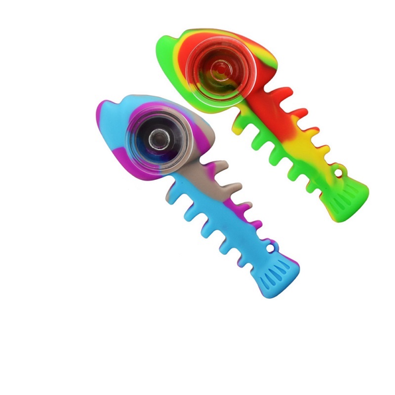 

Fish bone glass water pipe hand for wholesale tobacco with Silicone Pipes herb