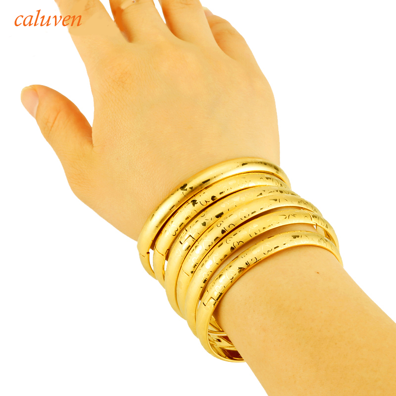 

LOVE 6pcs/lot 8MM Dubai Bangles New Open Size Laser Gold Color Bangles for Women Ethiopian & Bracelets Girls Gift