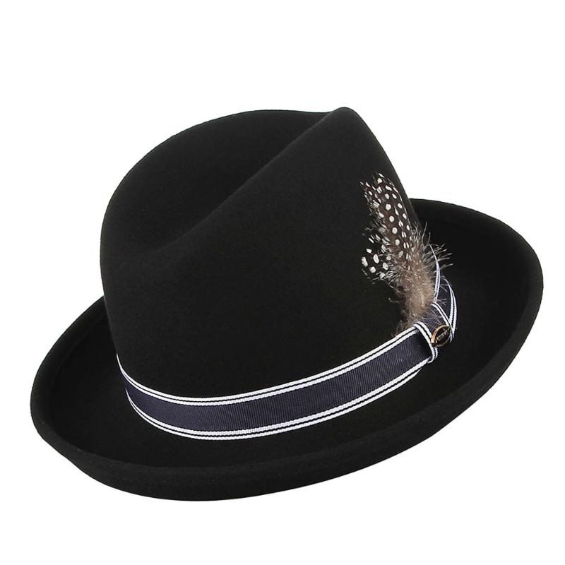 

Women Fedora Hat Feathers British Retro Concave Top Wool Cap Men European American Party Casual Elegant Ladies Hats H7188, Black