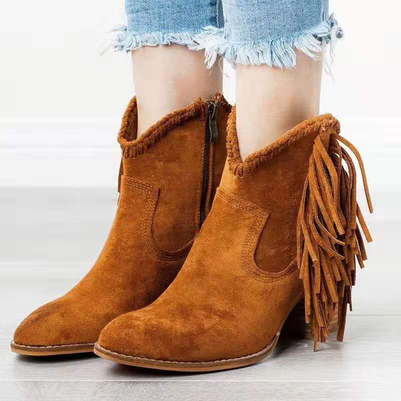 

2020 Flocking Ankle Boots Autumn Vintage Fringe Women Shoes Comfortable Heel Boots Female Winter Zipper Short Dropshipping, Leopard print