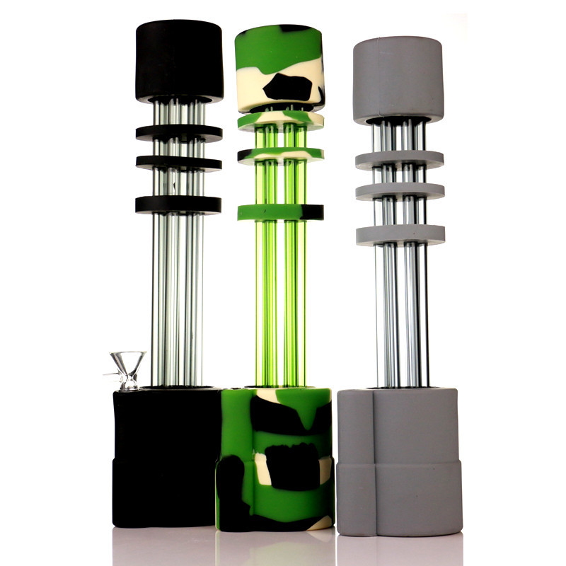 

Newest Silicone Bong 13 Inches Water with 6 Glass Gun Tubes Gatling Bongs Pipe 14mm Joint 3 Colors Choose hookahs