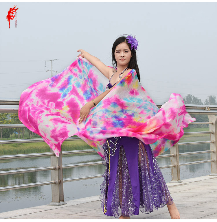 

Wholesale art cheap belly dance silk veil 100% silk shawl scarf hand of pink belly dance veil in props, As the picture