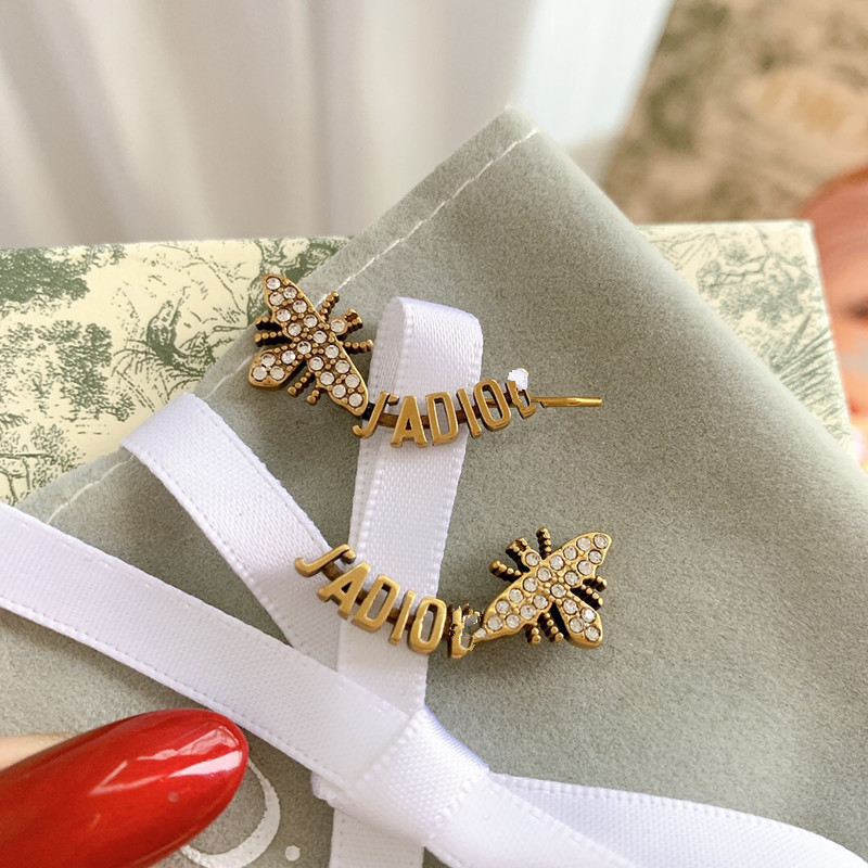 

D Jia ja letter bee full diamond earrings 925 silver needle women's ear clip anti-allergy High version, White;black