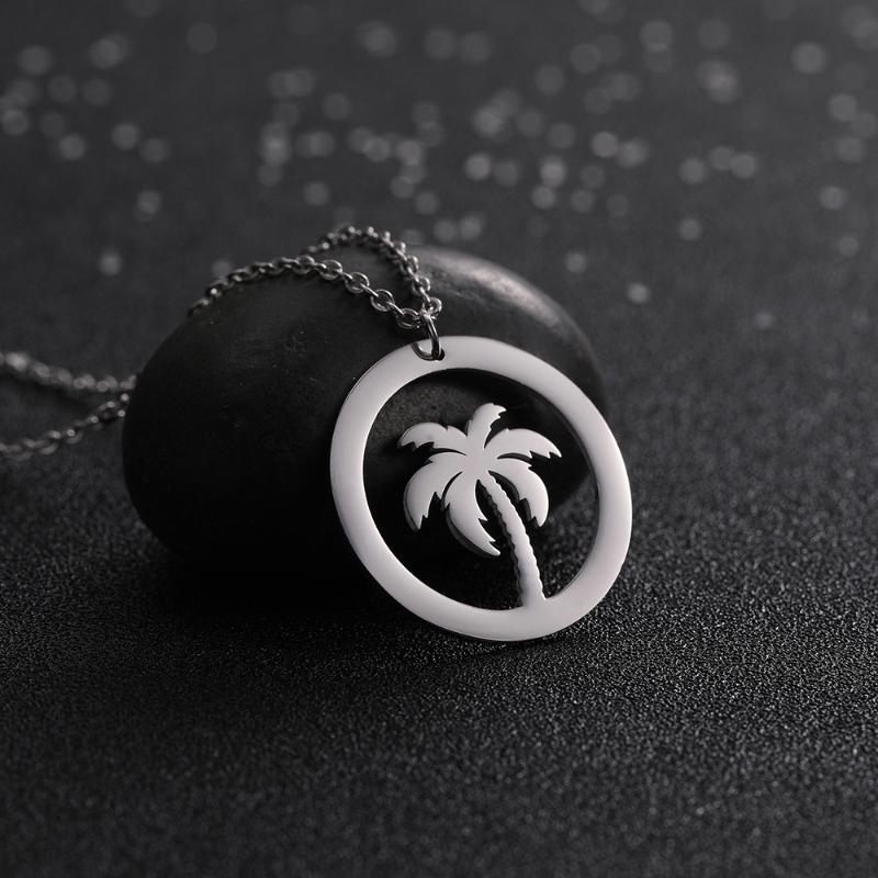 

Skyrim Women Simple Coconut Tree Pendant Necklaces Fashion Stainless Steel Silver Color Statement Chain Necklace Jewelry Gift