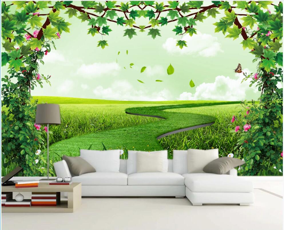 

3d wallpaper custom photo mural Rose tree vine flower green meadow tv background home decor 3d wall murals wallpaper for living room, Non-woven wallpaper