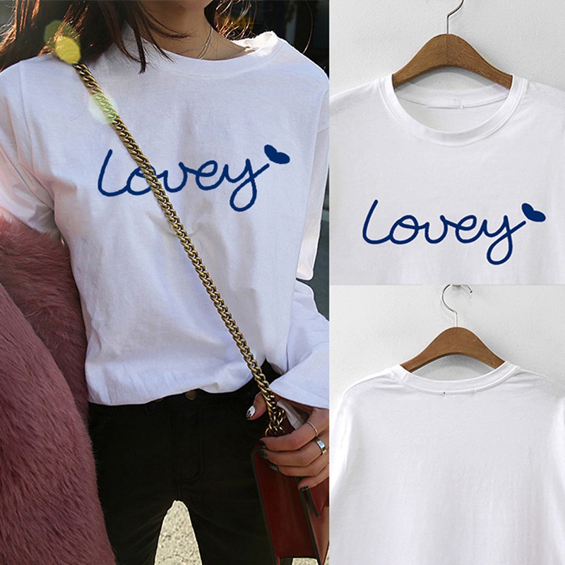 

Korean Version The Loose Long-Sleeved T-Shirt Women'S "Lovey" White