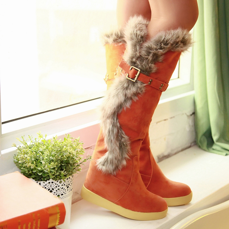 

Dilalula Fashion Women Knee High Boots Warm Plush Platform Winter Fur Shoes Buckle Warm Snow Boots Women Shoes Woman, Black