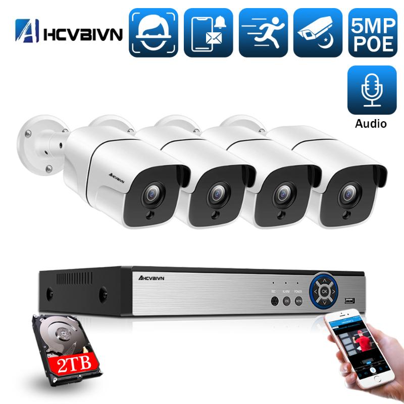 

H.265 4CH 5MP POE NVR Kit CCTV System Audio Alarm Face Detection AI POE IP Camera IR Outdoor Video Security Surveillance Set