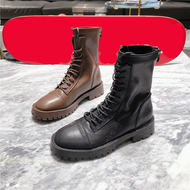 

DEAT 2020 New Spring Autumn Fashion Casual Lace-up Soft Leather Single Shoes Women Short Cool Boots SF392, Black