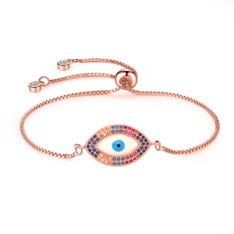 

Shiny Multicolor Cubic Zirconia Copper Evil Eye Adjustable Charm Bracelet Women Girl 2020 New Fashion Blue Turkish Eye Jewelry