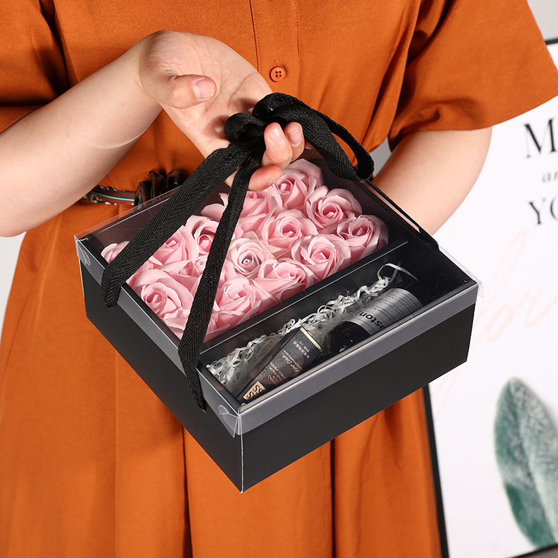 

50pcs/lot Packaging Box Wedding Favors Carton Hand-held Transparent PVC Gift boxes Creative Folding Flower Packaging Box
