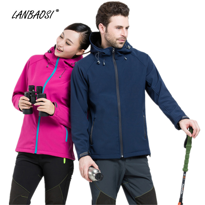 

LANBAOSI Sofeshell Hiking Jackets for Men/Women Lovers Fleece Windproof Waterproof Outdoor Climbing Camping Sportswear Hoodies, Dark blue men