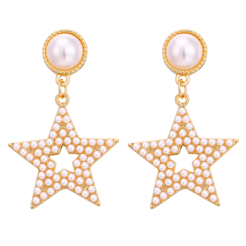 

Poputton Fashion Korean Gold Color Star Shaped Earrings For Women Big Vintage Pearl Dangle Drop Earrings 2020