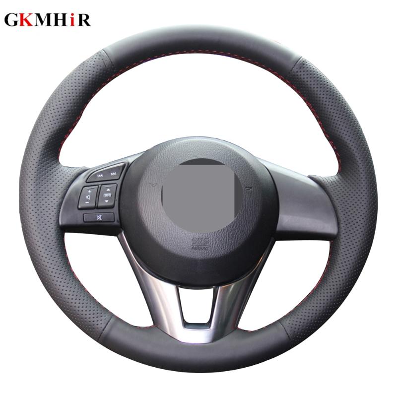 

DIY Black Genuine Leather Car Steering Wheel Cover For CX-5 CX5 Atenza 2014 New 3 CX-3 2020 Scion IA 2020