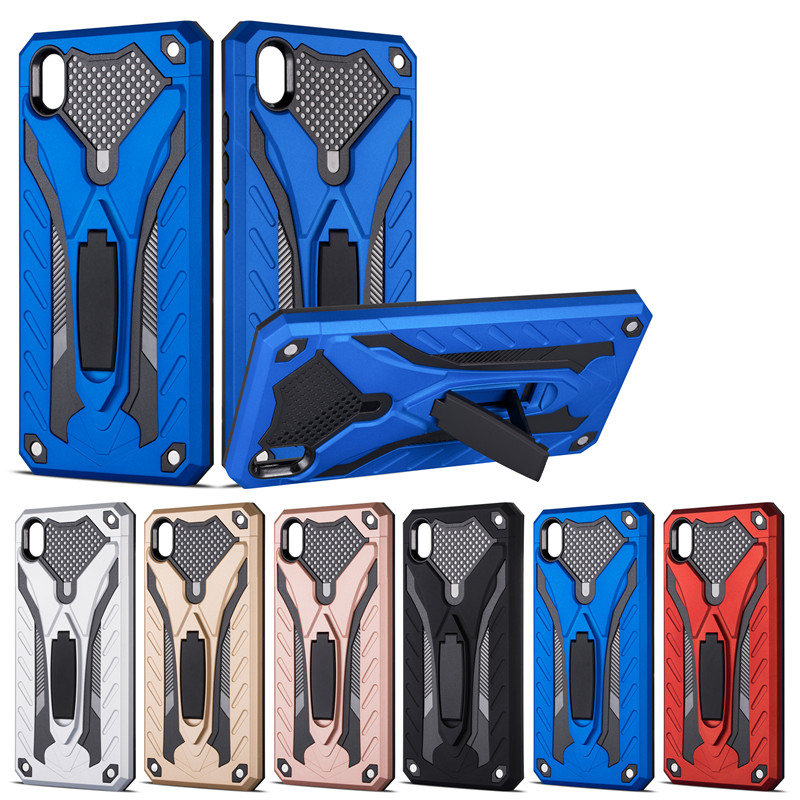 

Shockproof case For VIVO Y91C Y17 V15 Z1 Pro Y19 Luxury Armor Stand TPU+PC Hard Case for VIVO Y15 Y12 Y3 Y11 Y91i Z5X U3 Coque, Black