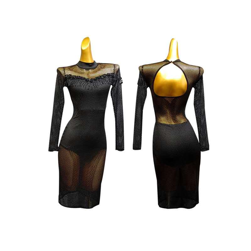 

latin dress Latin practice dance mesh dress skirt cha cha samba size S-XL bachata 428, As pic