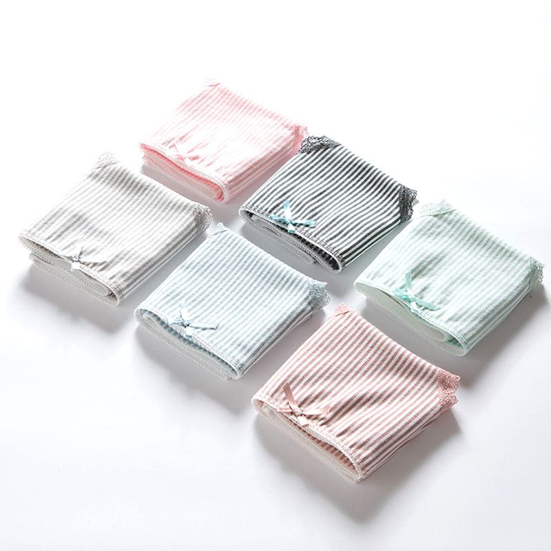 

Women's Panties Cotton Fashion Female Striped Bow Briefs for Girls Cute Breathable Underwear Sexy Lace Mid Waist Lingeries New, Green