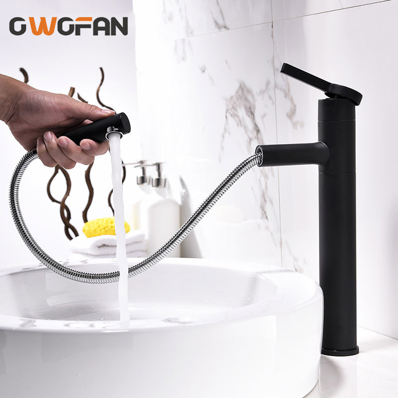 

Black Bathroom Faucet Pull Out Basin Faucet Bathroom Sink Mixer 360 Ddegree Rotation Cold Hot Water S79-304
