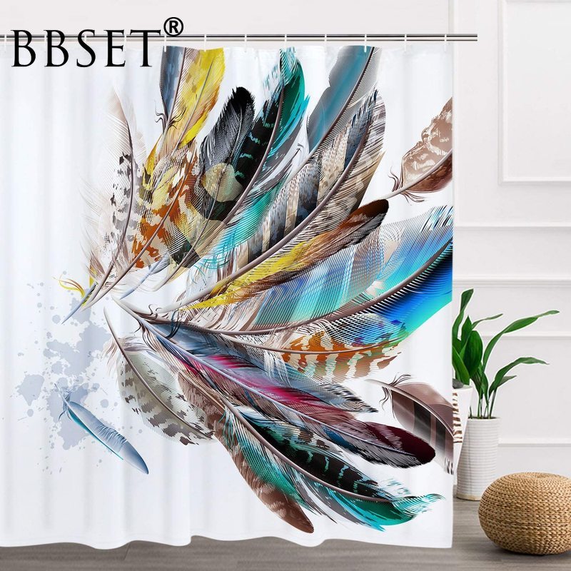 

Feather Shower Curtain Colorful Bird Feathers Pattern Waterproof Multi-size Douchegordijn Bathroom Decor Cortina Ducha