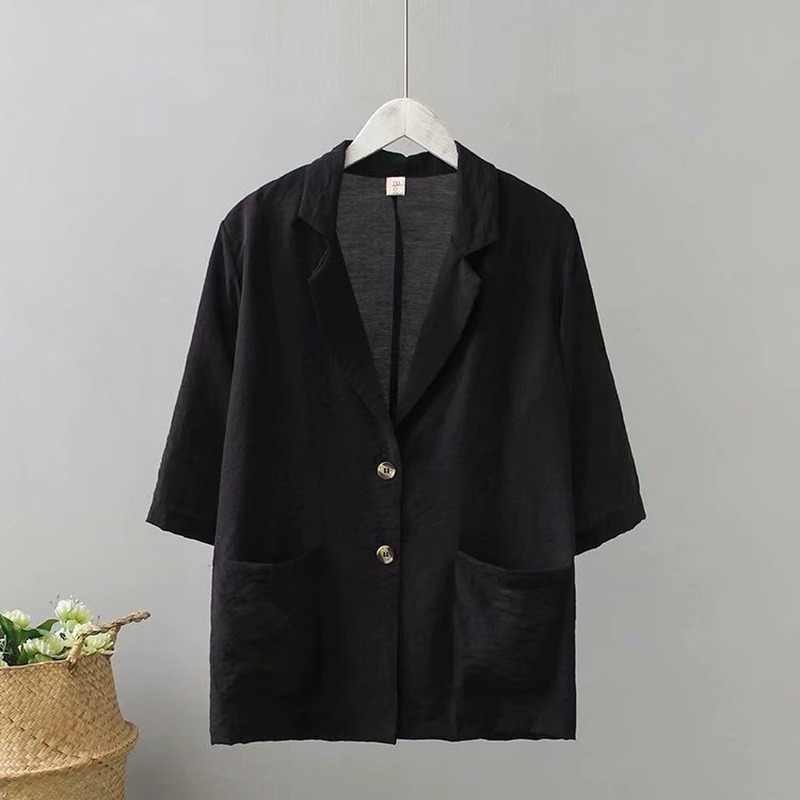 

Plus Size 2XL-5XL Women's Fashion Loose Retro Blazer 3/4 Sleeve Officewear V-neck Summer Blazers, Black