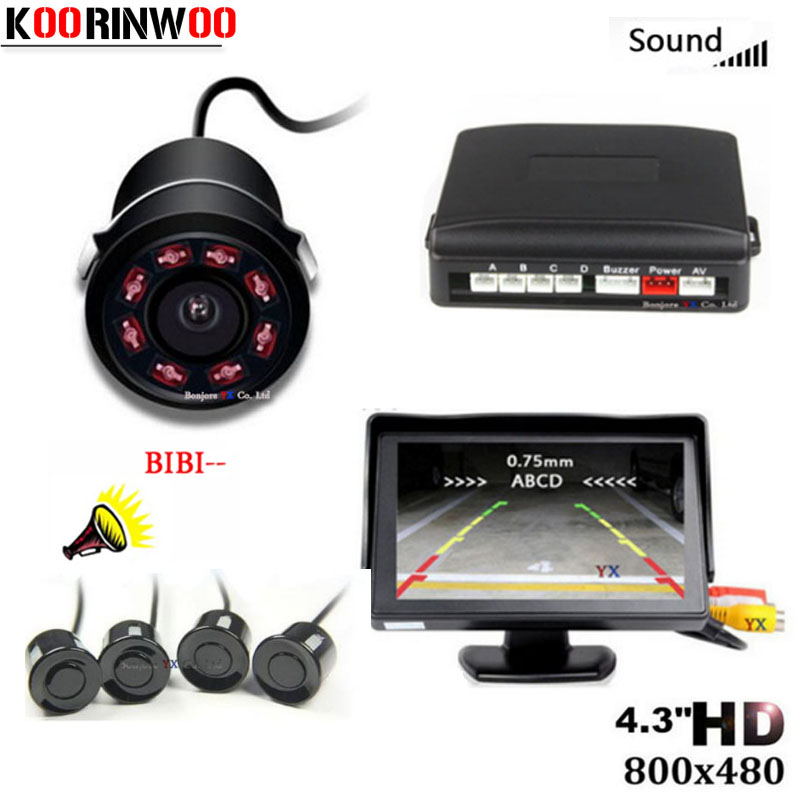

Koorinwoo Parktronic CCD Video Distance Parking Sensors 4 Radars Detector System Car Bumper camera IR Lights Image With Monitor