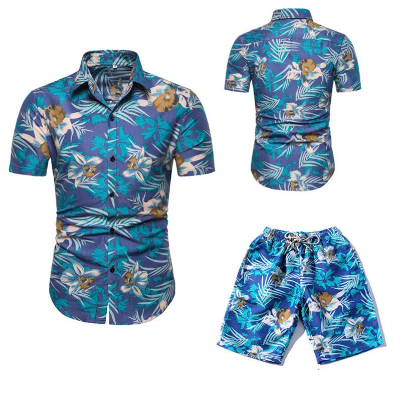 

Men Shirts+Shorts Set New Summer Casual Printed Hawaiian Shirt Homme Short Male Printing Dress Suit Sets Euro Size 6 Colors, Suit 3