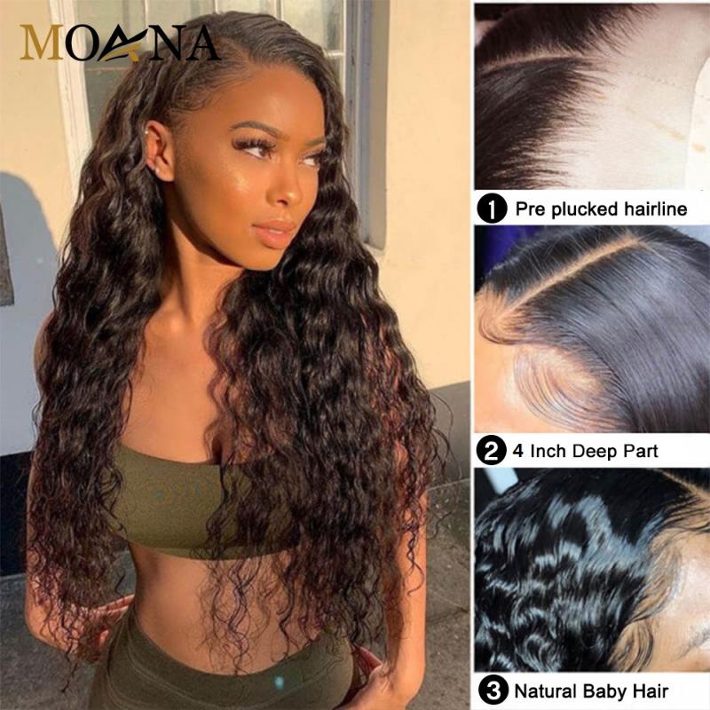 

Brazilian Loose Deep Wave Human Hair Lace Frontal Wigs Curly Lace Front Human Hair Wigs 150% Density Pre-Plucked Wig, As pic